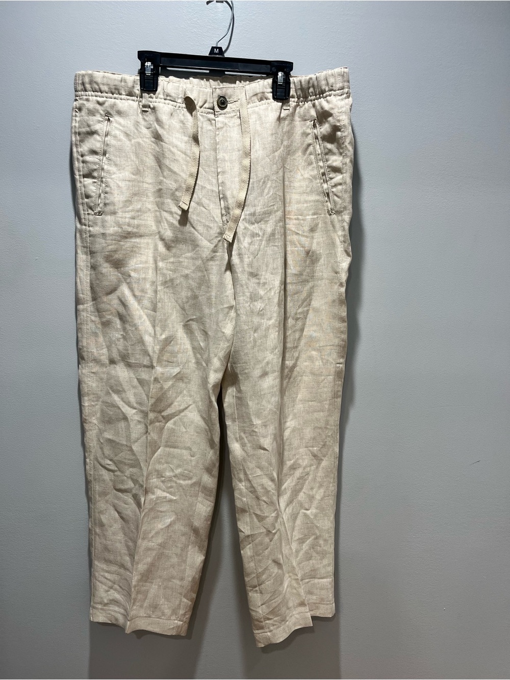 Tasso Elba Island Women's 100% Linen Pants Size L Beige Drawstring Beach Boho